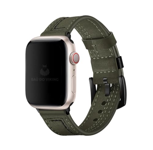 Pulseira Couro Line Rustica Compatível com Apple Watch (42/44/45/49mm, Militar-Preto)