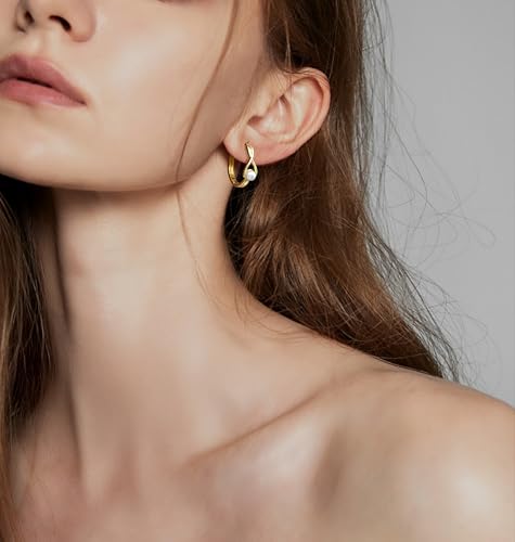 Gold Hoop Earrings for Women 14K Gold Earrings for Women Pearl Hoops Earring for Womens Hoop Gentle Romantic Design Womens Hoops Earring3