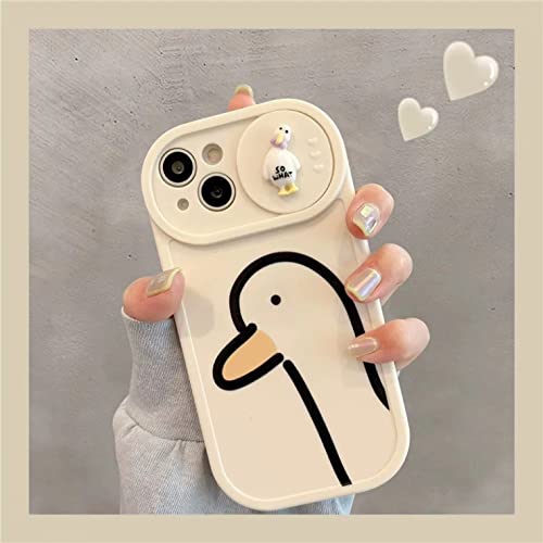 JiuWang Funda para iPhone 14 con Tapa Deslizante para Cámara | Diseño 3D de Pato 'SO What' y Estampado | TPU Blando Antigolpes | Estilo Kawaii (Beige)