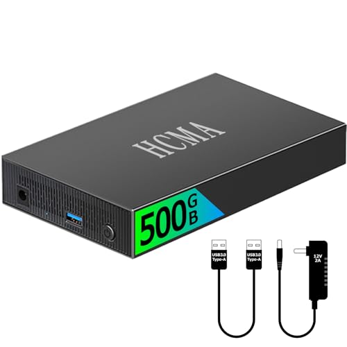 【Amazon.co.jp 限定】HCMA 外付けHDD 500GB 24時間連続録画対応/テレビ録画/PC/PS4/4K対応 静音&コンパクト 3.5インチ 金属製ボディ、耐衝撃、耐摩耗、Windows/Mac/USB3.0対応、外付けハードディスク (