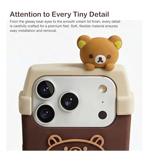 Image of amazon basics Cute 3D Latte Coffee Silicone Phone Case for iPhone 17 Pro Max | Soft Protective Cartoon Back Cover | iPhone Back Case for iPhone 17 Pro Max