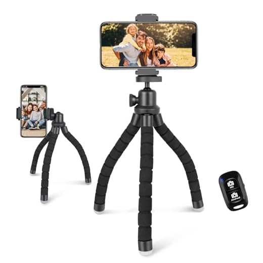 Aureday Cell Phone Tripod Stand, Flexible Travel Tripod with Remote and Mount,Small Cellphone Tripod for iPhone＆Android Phones,Cameras,Gopro,Webcam(Sponge)