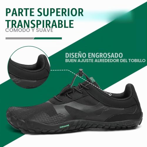 Miniatura 4 de Saguaro Zapatillas Barefoot Hombre Mujer Zapatillas Minimalistas Zapatos Barefoot Calzado Minimalistas Zapatillas De Trail Running Barefoot Shoes Para Zero Drop Suela Negro Pasas,Gr.40