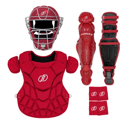 FORCE3 Intermediate Defender Full Catchers Set - Meets NOCSAE - Ages 12-16 (Red, Large Helmet)