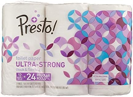 Amazon Brand - Presto! 2-Ply Toilet Paper Roll, Ultra-Strong, Unscented, For Small Roll Holders, 1848 Count (12 Rolls of 154 Sheets each) image 2