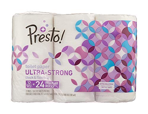 Amazon Brand - Presto! 2-Ply Toilet Paper Roll, Ultra-Strong, Unscented, For Small Roll Holders, 1848 Count (12 Rolls of 154 Sheets each)