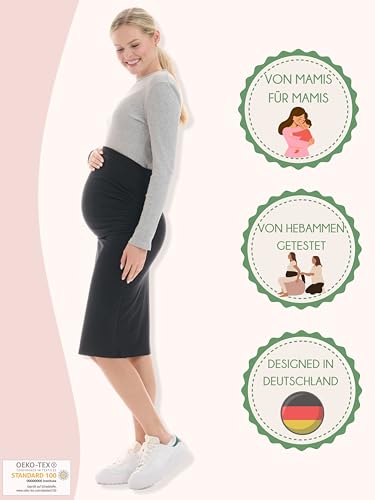 Herzmutter Umstandsrock Schwangerschaftsrock - Midi - doppellagiger Bauchteil - Bleistiftrock für die Schwangerschaft - 6600 (Midi, M)