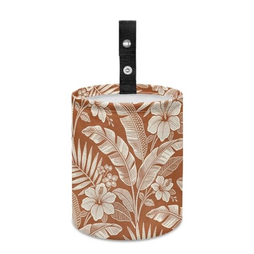 Image of Tropical Flower Print Car Trash Can Portable Collapsible Back Seat, Front Console, Floor, or Hanging Waste Basket Car Garbage Bag