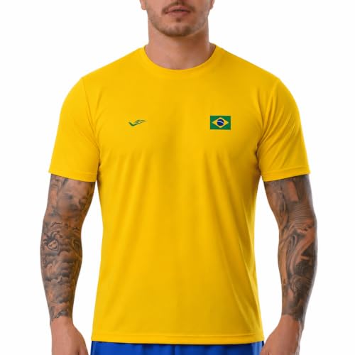 ELITE Camisa do Brasil Masculina Plus Size Dry Fit Camiseta Seleção Brasileira Patriota Torcedor Academia Leve, Amarelo, EG3