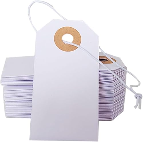 White Price Tags with String, Blank Gift Tags for Packaging and Labeling - 2.75x1.4 Inch, 100 Pack, Bulk Set - Quttly