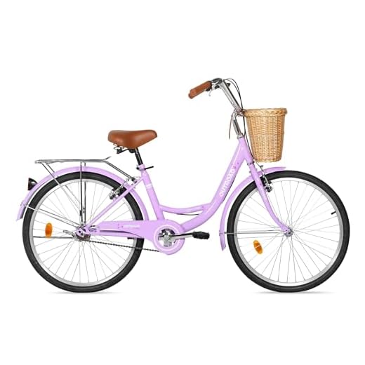 Max4out Beach Cruiser Bike for Adult, 26 Inch Comfort Bikes with Rattan Front Basket, Womens Bicycle with Adjustable Seat and Dual V-Brake (Purple)