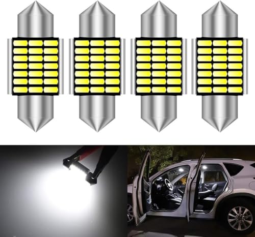 KATUR 31mm Festoon C5W Led Bulbs 6000K White Light Super Bright Canbus Error Free for 3175 DE3175 DE3021 3022 3021 Interior Dome License Plate Door Lights (4pcs,White)