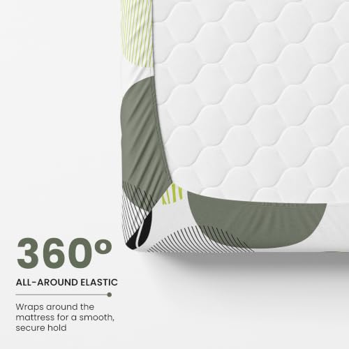 Image of LORETO - A QUALITY LINEN BRAND 144 TC 100% Pure Cotton Double /Queen Fitted Bedsheet with 2 Pillow Covers for 72 x 60 Inch Mattress, All-Around Elastic, 8 Inch Deep Pocket, Olive Green & Black Circles