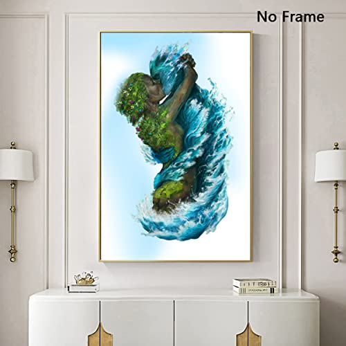 Couple Kiss Wall Art Love Kiss Abstract Hug Painting Sea And Land Couple Kiss Canvas Wall Art Sea Abstract Surrealism Poster Sea And Land Hugging Painting Romantic Lover Fantasy Art 16X24In No Frame #TOP1