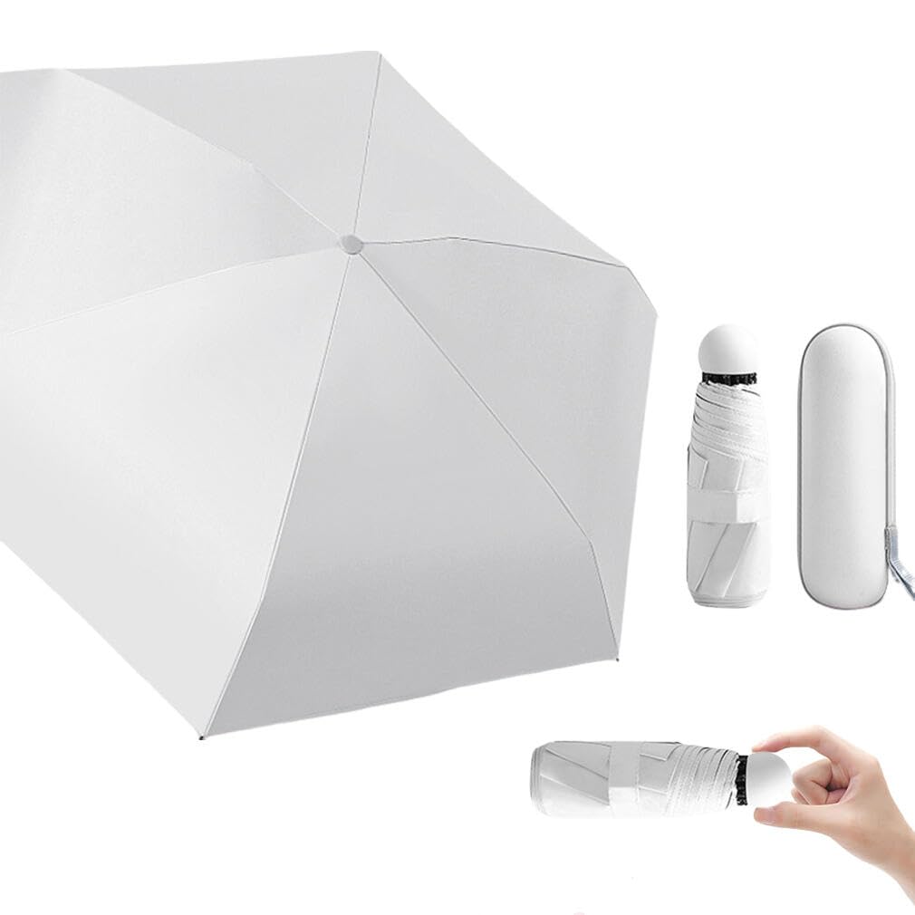 Aowin Foldable Mini Umbrella for Sun Protection,Pocket Umbrella,Portable Lightweight Travel Umbrella with Storage Box,Windproof Umbrella UV Protection,Sunshade Dual-Use Sunny Umbrella-White