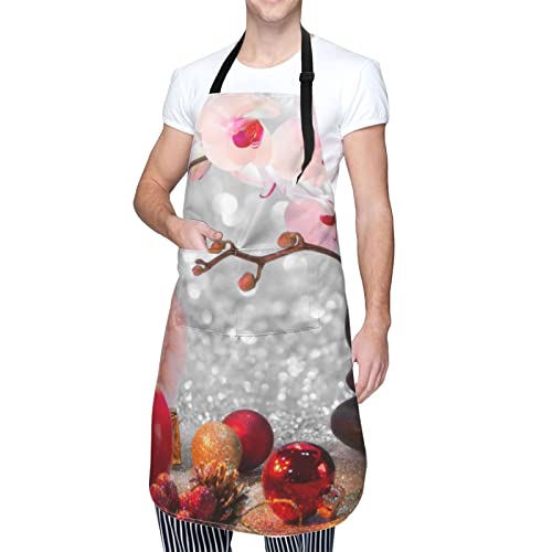 Pink Orchid Stone Red Candles Printed Aprons With 2 Pockets Waterproof Durable Adjustable Bib Apron Unisex Apron For Cooking Baking Painting #TOP4