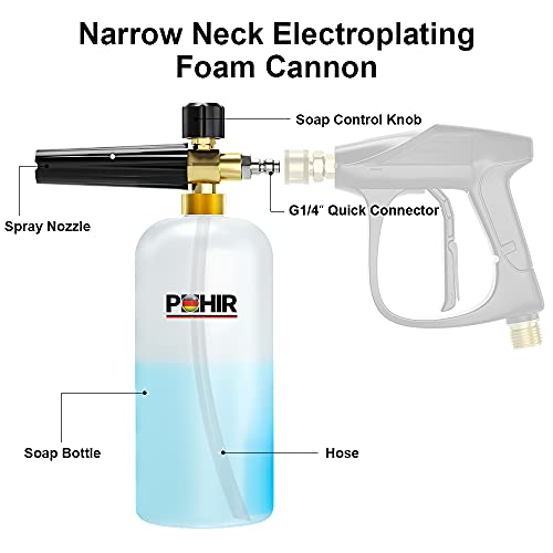 Pohir Foam Cannon, Foam Cannon For Pressure Washer, Adjustable Snow Foam Lance With 1/4'' Quick Connector, 1 Liter Foam Gun Blaster Essential Pressure Washer Accessories For Car Washing #TOP4