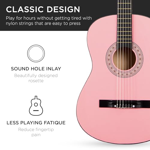 Image of Best Choice Products Beginners Acoustic Guitar with Case, Strap, Tuner and Pick, Pink