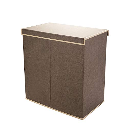 Villacera Double Laundry Hamper Two Compartment Sorter With Magnetic Lid, Brown #TOP2