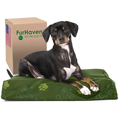 Image of Furhaven Water-Resistant Orthopedic Dog Bed for Small Dogs w / Removable Washable Cover, For Dogs Up to 20 lbs - Indoor /Outdoor Garden Print Mattress - Jungle Green, Small