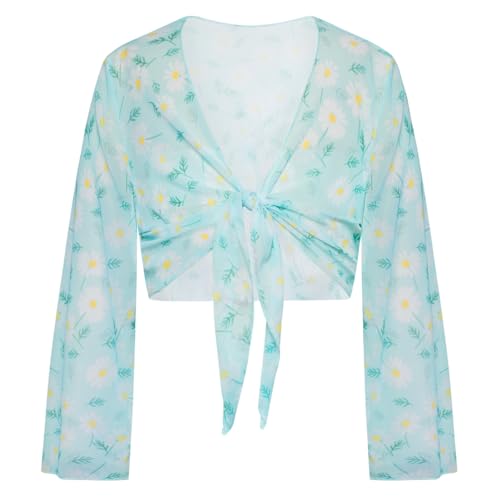 Image of GRACE KARIN Girls Bathing Suit Adjustable Taniki Swimsuit Tie Front 4 Piece Bikini Set with Kimono Cover Up 6-14
