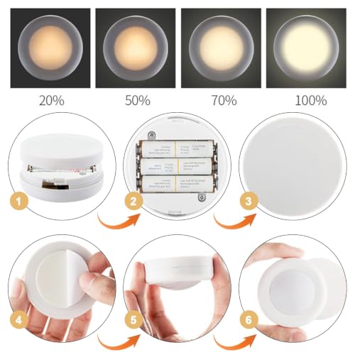 Set of 6 LED Under-Unit Lights RGBW - Wireless Cabinet Lighting 16 Colours LED Night Light with Remote Control, Dimmer & Timer, Kitchen Without Cable, Under Cabinet Lighting LED Light with Battery - 6