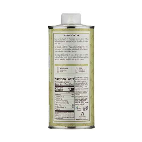La Tourangelle, Organic Extra Virgin Olive Oil, Cold-Pressed, Smooth & Fruity, Early Harvest for High Antioxidants From Spain, 25.4 Fl Oz