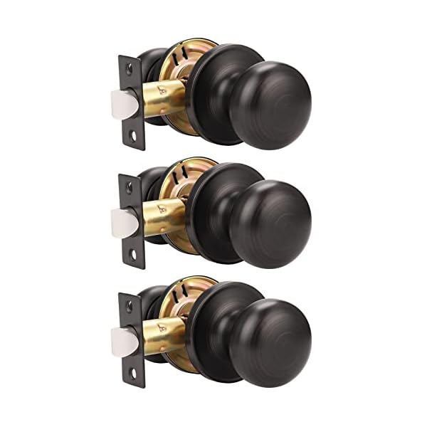 GOBEKOR 3 Pack Passage Door Knobs Interior Oil Rubbed Bronze Door Knobs with Lock Closet Door Knobs Keyless Interior Door Handles
