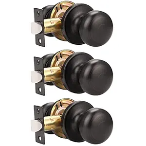 GOBEKOR 3 Pack Keyless Passage Door Knobs Oil Rubbed Bronze Interior Door Knob with Lock Round Passage Knob for Hallway Stainless Steel Door Knob
