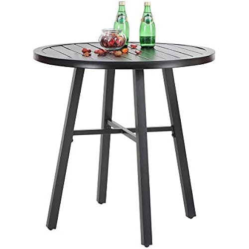 PHI VILLA 28" Patio Bistro Table, Small Round Metal Dining Table