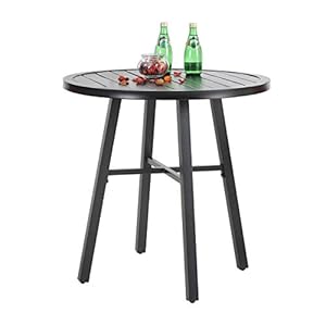 PHI VILLA 28 Inch Patio Table, Outdoor Round Weather-Resistant Metal Bistro Table – Black