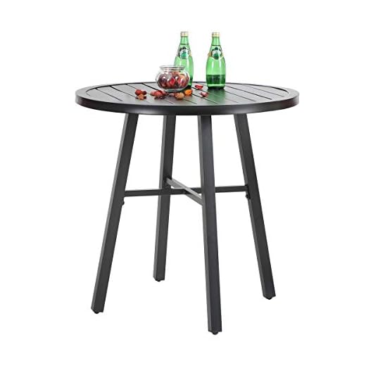 PHI VILLA 28 Inch Patio Table, Outdoor Round Weather-Resistant Metal Bistro Table - Black