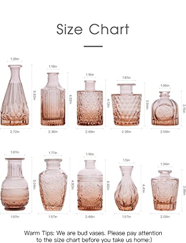 Amber Glass Bud Vase Set Of 10 - Small Vases For Flowers, Bud Vases In Bulk, Cute Glass Vases For Centerpieces, Mini Vintage Vase For Wedding Decorations, Table Flower Decor(Pink Orange) #TOP5