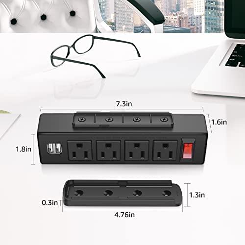Hhsoet Under Desk Power Strip With 4 Outlets And Usb Ports, Under Desktop Charging Outlet Station, On Desk Mount Plug With 3M Adhesive, Underneath Table Mountable Power Outlet With 6 Ft Cord. (Black) #TOP1