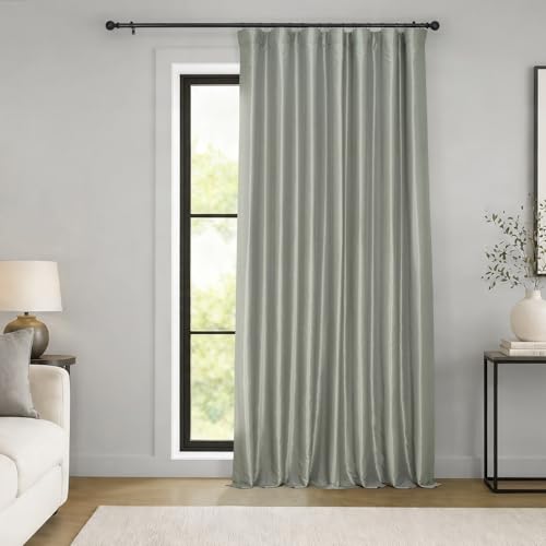 HPD Half Price Drapes Extra Wide Faux Silk Blackout Curtains 96 Inches Long for Bedroom & Living Room Vintage Textured Blackout Curtain (1 Panel), 100W x 96L, Sage Grey by HPD Half Price Drapes - Used condition - US$42.02
