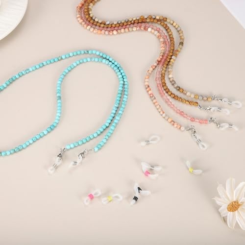 Chaîne de lunettes perles en pierre rose bohème de 71cm