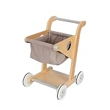 Carrito de la compra de madera para niños con cesta de tela, accesorios de tienda de compras, juego de rol