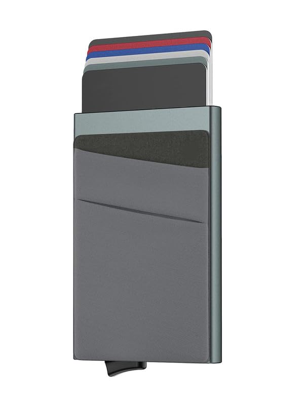 Product image of VOGARD Men Metal Card Holder with Money Pocket Pop Up Wallet RFID Blocking Slim Bank Card Case Holds 7 to 9 Cards and Notes (Grey)