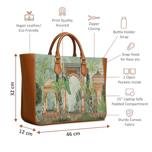 Image of The Purple Tree Handcrafted Women's Tote Bag with Vegan Leather Handles & Indian Prints, Shoulder Tote Bag and Handbag for Office and College (Pack of 1)