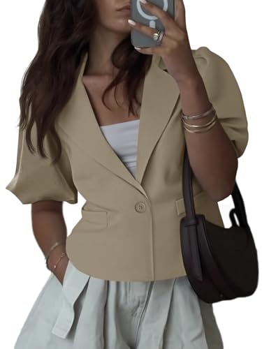 Cicy Bell Womens Puff Short Sleeve Blazers Business Casual Button Down Lightweight Suit Jackets