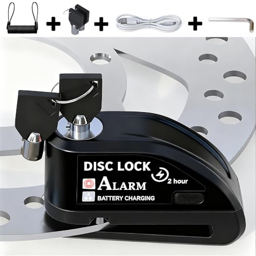 Motorcycle Alarm disc Brake Lock - USB Rechargeable, 130 Decibel Sound, Anti-Theft and Waterproof, Suitable for Various Bicycle and Motorcycle Models. with Reminder Rope and hex Wrench. (Black) - Thumbnail 2