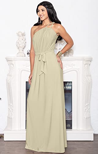 Koh Koh Plus Size Womens Long Sleeveless One Shoulder Cocktail Evening Formal Bridesmaid Bridal Wedding Party Summer Sexy Cute Maternity Gown Gowns Maxi Dress Dresses, Nude Champagne Brown 2Xl 18-20 #TOP29