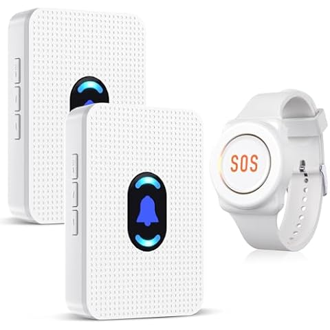 Daytech Wireless Wrist Pager Caregiver Call Button in Home System Watch Alarm Nurse Personal Help Alert for Patients Elderly 1 Watch Call Button 2 plugin Receiver Cover