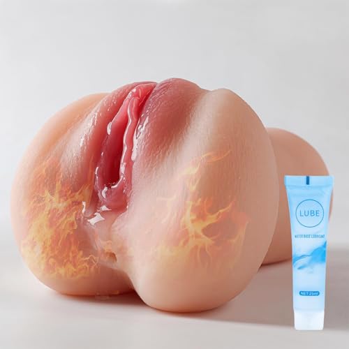 2 in 1 Realistic Male Masturbators with 3D Vagina Lifelike Realistic Textured Pocket Pussy Adult Sex Toys for Men Penis Stimulation Manual Masturbators Cup,1.86 LB (Heating)
