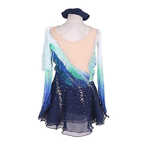 Liuhuo Girl's Dance Dress Gradient Blue Gems Competition Performance Wear Ice Skating Dress #TOP2