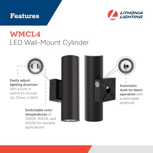 Lithonia Lighting WMCL 4 Inch LED Outdoor Wall Light, Modern Cylinder Outdoor Wall Sconce with Up/Down/Both Beam Direction, Selectable White Color, Photocell Dusk-to-Dawn, 75-Degree Beam Spread by Lithonia Lighting - Image 3