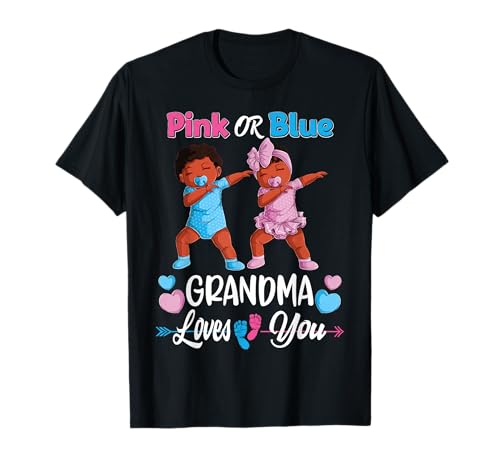 Pink Or Blue Grandma Loves You Black Baby Gender Reveal Men T-Shirt Small