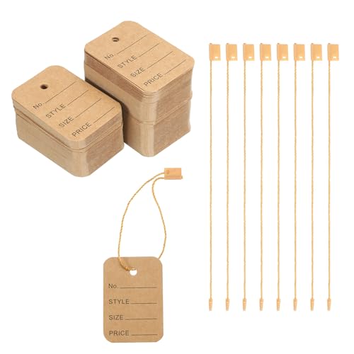 Etiquetas de precio marrón PATIKIL de 2x1.4 pulgadas con cuerda para ropa, tienda y comercio (500 sets)