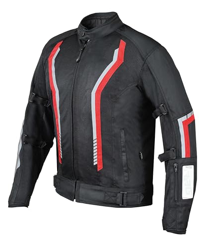 Image of BIKING BROTHERHOOD XPLORER JACKET - Mesh Motorcycle Riding Jacket with Impact Protection | abrasion Resistance | Chest guard provision | Includes Thermal and Rain liner | Red