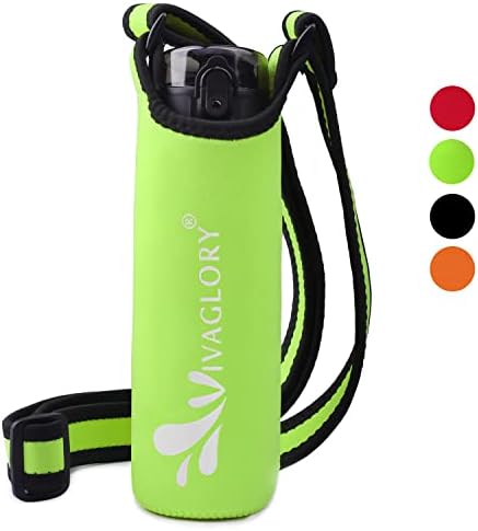 VIVAGLORY Neoprene Water Bottle Holder for Walking, with Adjustable Shoulder Strap, Fits Bottle with Diameter in 7.1-8.2cm